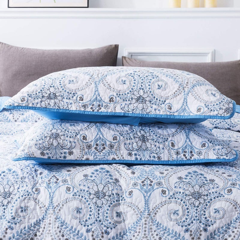 NEWLAKE Cotton Bedspread Quilt Sets-Reversible Patchwork Coverlet Set, Blue Classic Royal Pattern, Queen Size - Image 5